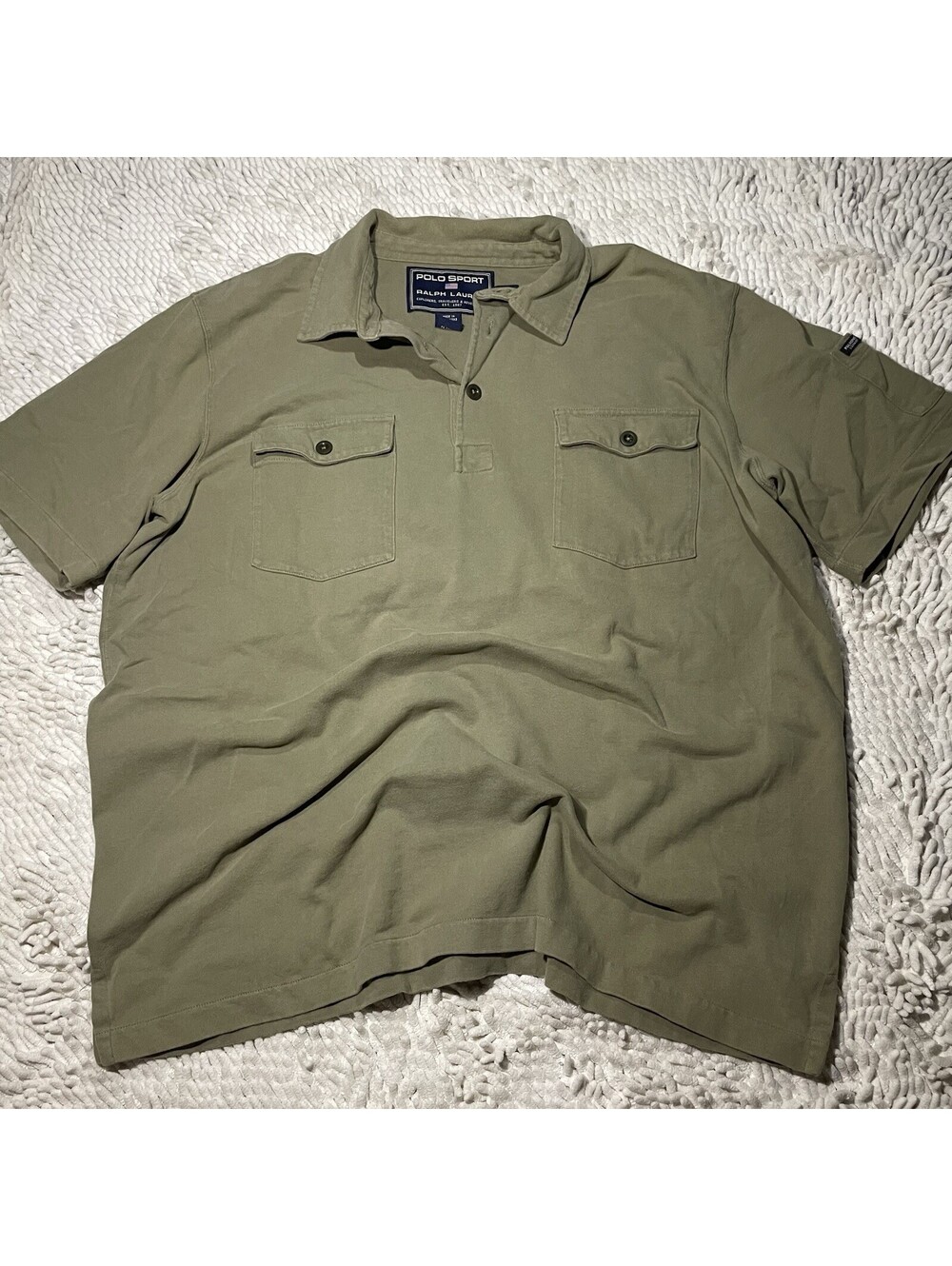 Polo Sport Ralph Lauren Double Chest Pocket Short Sleeve Polo Shirt Tan/Green XL